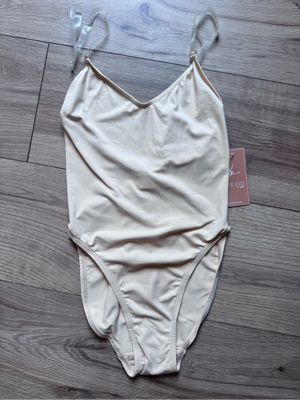 Capezio Women’s Nude Ballet Dance Leotard Clear Adjustable Straps Small NWT